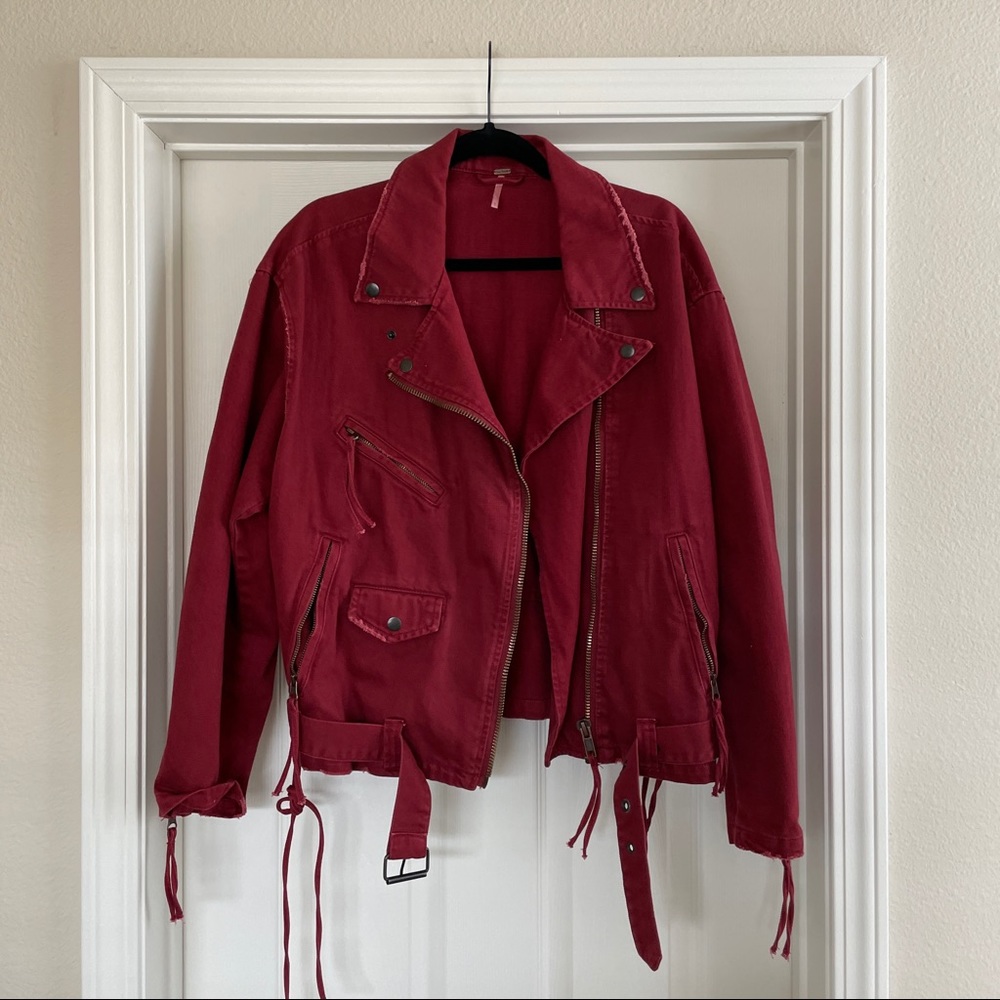Free People Oversized Denim Moto Jacket
